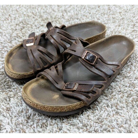 Birkenstock Granada Slide Sandals Slip-on Double Straps Women's 40 US 9 Leather - Picture 1 of 10